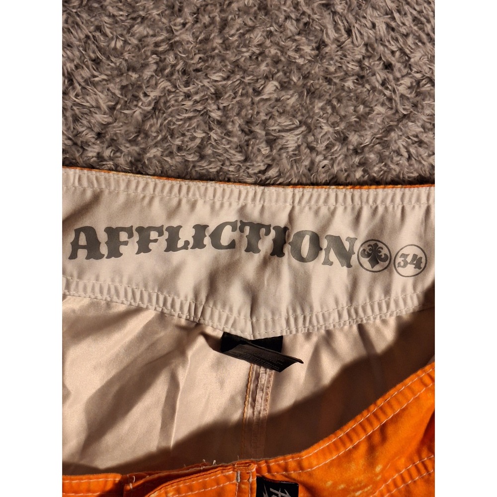 Affliction Mens Orange Board Shorts Swim Trunks Size 34 Distressed Gothic Cross - Picture 7 of 11